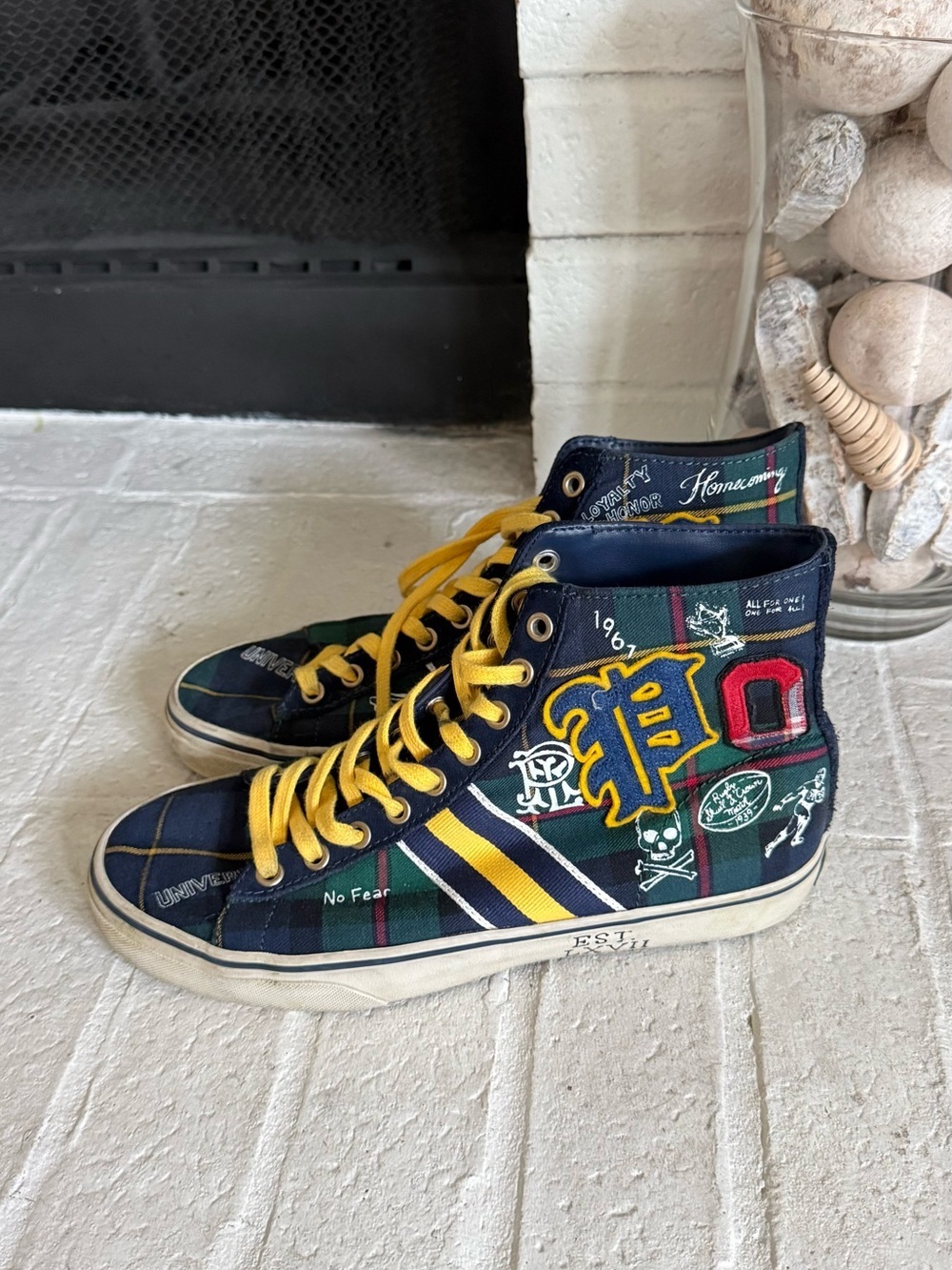 Polo Ralph Lauren Solomon II University Patchwork Tartan High Top Sneakers 7.5